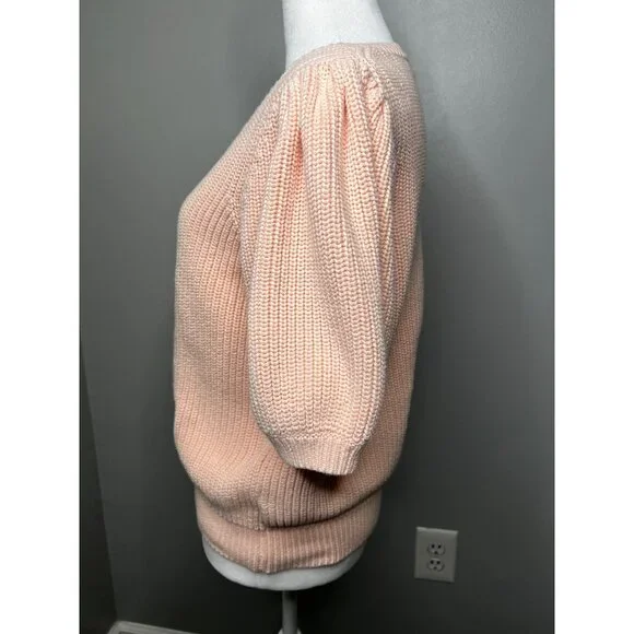 525 America V-Neck Puff Sleeve Knit Sweater Medium Womens Pink - Picture 12 of 17
